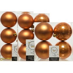 Kerstversiering kunststof kerstballen cognac bruin 6-8-10 cm pakket van 22x stuks - Kerstbal