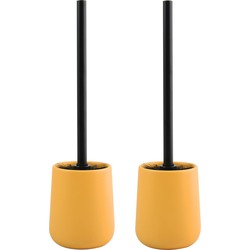 MSV Toiletborstel in houder/wc - 2x - borstel Malmo - keramiek/rvs - geel/zwart - 39 x 10 cm - Toiletborstels