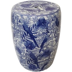 Fine Asianliving Keramische Kruk Blauw Wit Papegaaien Handgeschilderd