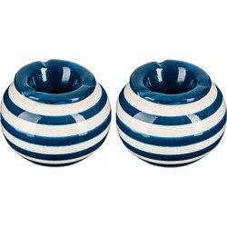 Terras asbak/stormasbak - 2x - rond - keramiek - 12 x 8 cm - blauw/wit - Asbakken