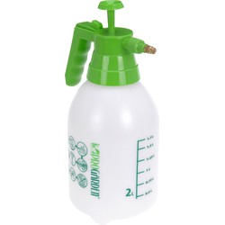 Drukspuit / plantenspuit met hand pomp wit/groen 2 liter - Drukspuiten