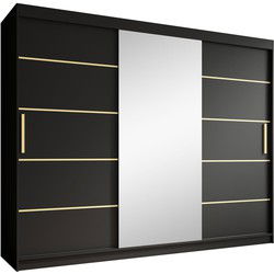 Meubella - Kledingkast Malavi 2 - Zwart - 250 cm - Met spiegel