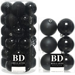 43x stuks kunststof kerstballen zwart 6 en 8 cm glans/mat/glitter mix - Kerstbal