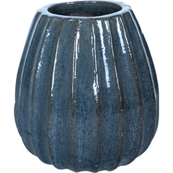 PTMD Lionne Blue ceramic pot ribbed bulb round S