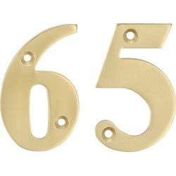 AMIG Huisnummer 65 - massief messing - 10cm - incl. bijpassende schroeven - gepolijst - goudkleur - Huisnummers