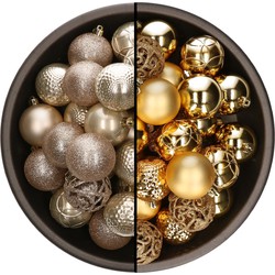 74x stuks kunststof kerstballen mix van champagne en goud 6 cm - Kerstbal
