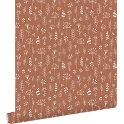 ESTAhome behang bloemmotief terracotta en wit - 0,53 x 10,05 m - 139325