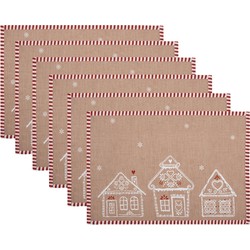 Clayre & Eef Placemats Set van 6 48x33 cm Bruin Katoen Gingerbread house