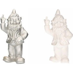 Tuinkabouters - 2x - zilver/wit - 30 cm - middelvinger - Tuinbeelden