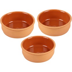 Urban Living Tapas/sauzen/hapjes serveer schaaltjes set - 3x stuks - terracotta - 12 x 4 cm p/st - Snack en tapasschalen