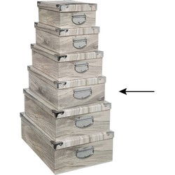 5Five Opbergdoos/box - Houtprint - L40 x B26.5 x H14 cm - Karton - Opbergbox