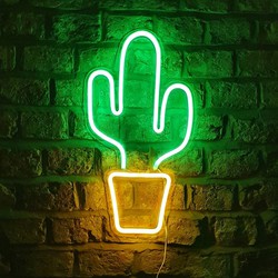 Groenovatie LED Neon Wandlamp "Cactus", Op USB, 47x26x2cm, Groen / Geel