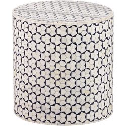 WOOOD Neva Sidetable - Bone Inlay - Zwart/Wit - 40x37x37