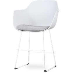 Nino-Liz barkruk wit met lichtgrijs zitkussen - wit onderstel - 65 cm