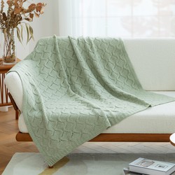 Diamond Pointelle Knit Throw Blanket Sage Green ca. 130 x 150 cm