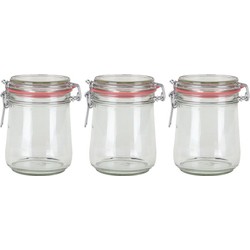 3x Glazen confituren pot/weckpot 720 ml met beugelsluiting en rubberen ring - Weckpotten