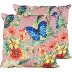Anna's Collection Sierkussen voor binnen en buiten - 2x - vlinder - oud roze - 45 x 45 cm - tuinkussen - Sierkussens