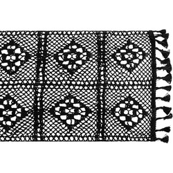 QUVIO Tafelloper gehaakt met fransjes - 300 x 24 cm - Katoen - Zwart