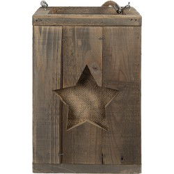 Clayre & Eef Windlicht Bruin Hout Ster