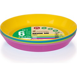 Juypal Borden - 6x - gekleurd - kunststof - D18,5 x H2,5 cm - herbruikbaar - BPA-vrij - Bordjes
