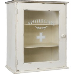 Clayre & Eef Medicijnkastje  47x27x55 cm Wit Hout Glas Rechthoek Badkamerkast Hangend