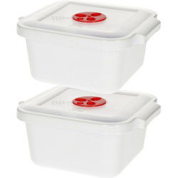 Plastic Forte Magnetronschaal - 2x - deksel/ventiel - 1 liter - wit - kunststof - rechthoekig - Magnetronbakken