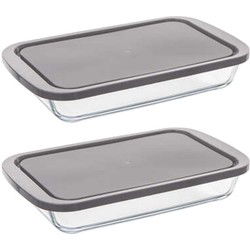 5Five Ovenschaal van borosilicaat glas met deksel - 2x - rechthoek - 1.6 Liter - 29 x 18 x 5 cm - Ovenschalen