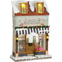 LuVille Kerstdorp Miniatuur Hotel Restaurant - L18 x B8 x H27 cm