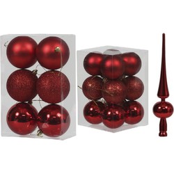 Kerstversiering kunststof kerstballen met piek rood 6 en 8 cm pakket van 37x stuks - Kerstbal