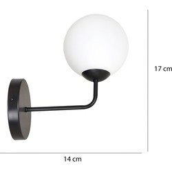Lahti zwarte eenvoudige wandlamp met wit glas 1x E14