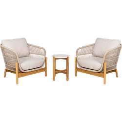 Teresa houten tuin loungeset beige 3delig - twee fauteuils en een bijzettafel - met zitkussens