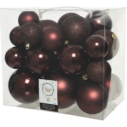 26x stuks kunststof kerstballen mahonie bruin 6-8-10 cm glans/mat/glitter - Kerstbal