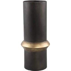 PTMD Tanis Ronde Bloempot - H40 x Ø17,5 cm - Ijzer - Zwart/Goud