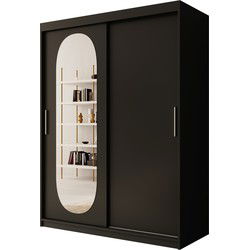 Meubella Kledingkast Bodhi - Zwart - 150 cm - Met spiegel