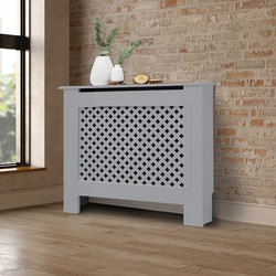 Radiatorbekleding met honingraatmotief 78x19x82 cm grijs vervaardigd van MDF