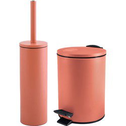Spirella Badkamer/toilet accessoires set - toiletborstel en pedaalemmer - 5L - metaal - terracotta - Badkameraccessoireset