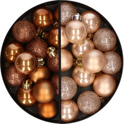 28x stuks kleine kunststof kerstballen lichtbruin en bruin 3 cm - Kerstbal