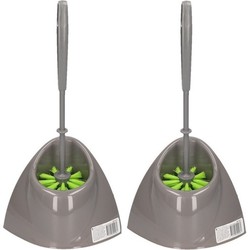 2x Wc-borstel met houder grijs/groen 32 cm - Toiletborstels