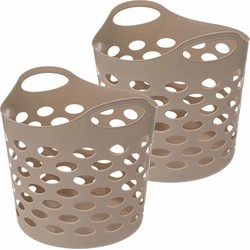 5Five Flexibele wasmand/opbergmand - 2x - rond - beige - 28 liter - D39 x H54 cm - Wasmanden