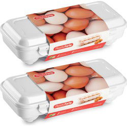 Eierdoos - 2x - koelkast organizer eierhouder - 10 eieren - wit - kunststof - 27 x 12,5 cm - Vershoudbakjes