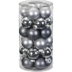 30x stuks kleine glazen kerstballen grijs 4 cm - Kerstbal