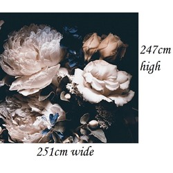 Vliesbehang - 251x247cm - Bloemen Zwart Vintage - maatwerk