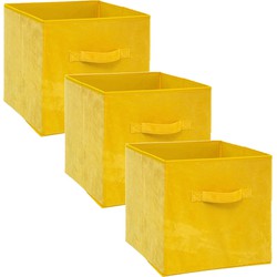 Set van 3x stuks opbergmand/kastmand 29 liter geel polyester 31 x 31 x 31 cm - Opbergmanden