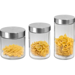 Set van 8x keuken voorraadbussen/potten glas RVS deksel - 3 formaten - Voorraadpot