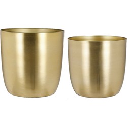 Plantenpot/bloempotten set - 4x stuks - metaal - goud - D22 en D24 cm - Plantenpotten