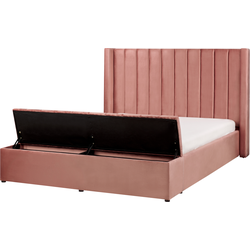 Beliani NOYERS - Tweepersoonsbed-Roze-Fluweel