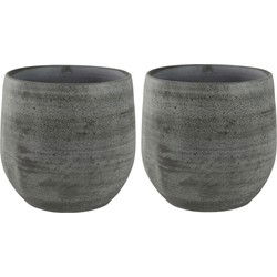 Ter Steege Plantenpot/bloempot - 2x - keramiek - grijs - D15 x H13 cm - Plantenpotten