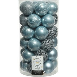 74x stuks kunststof kerstballen lichtblauw 6 cm glans/mat/glitter mix - Kerstbal