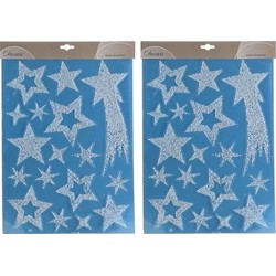 2x Kerst decoratie stickers glitter sterren 30 x 40 cm - Feeststickers