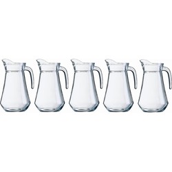 Gerimport Water karaf - 5x - schenkkan - glas - 1.3 liter - 22 cm - Waterkannen